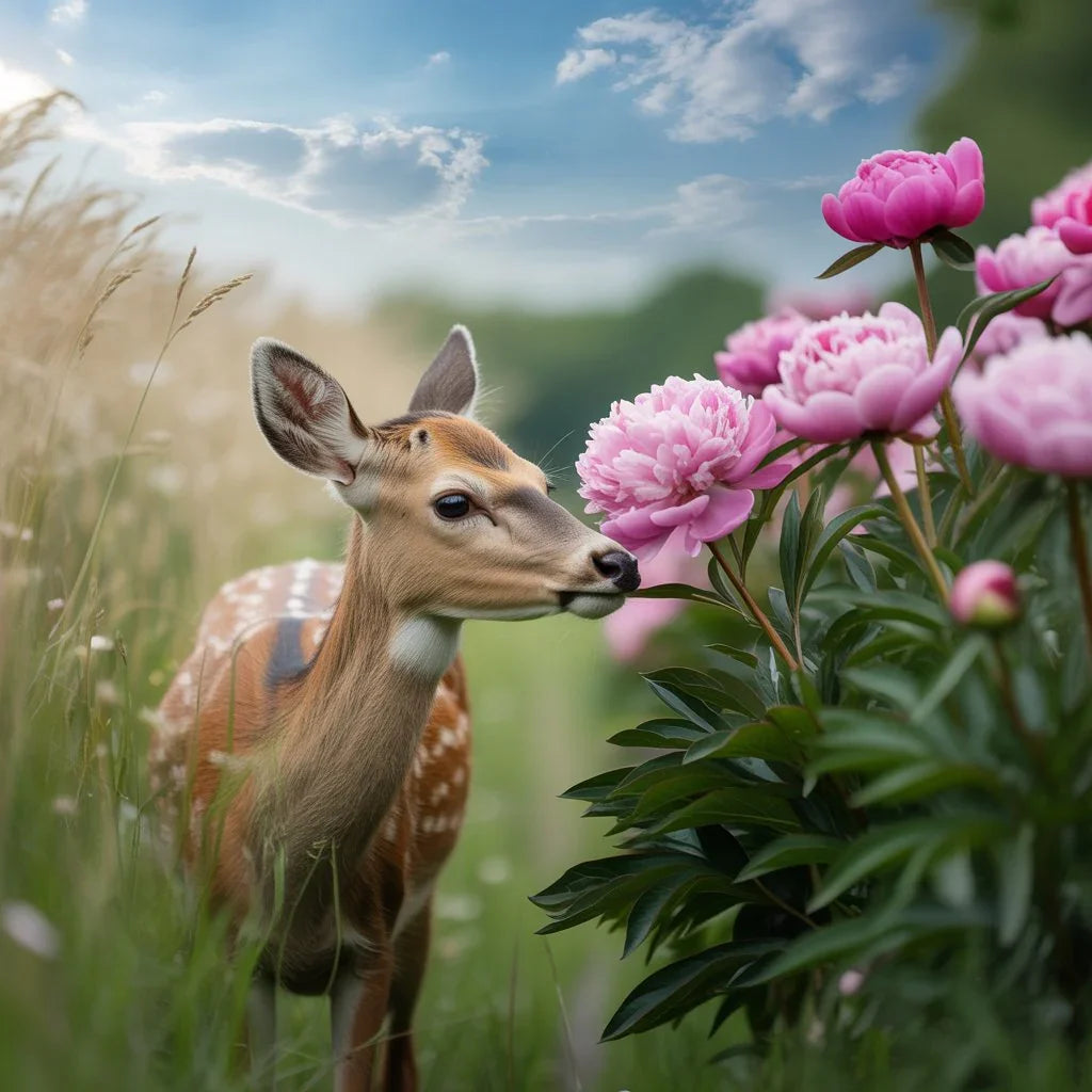 Blooming peony flowers in a garden, deer-resistant and pet-sensitive, perfect for safe and vibrant landscapes.