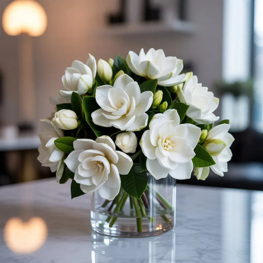 White gardenia bouquet from Black Petals, Manhattan florist, captured at peak bloom for fragrance and beauty.