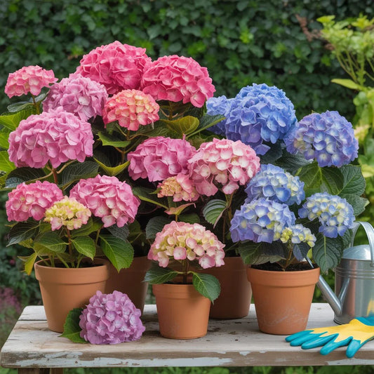 Vibrant hydrangeas in pink and blue shades, showing how soil pH changes their color for gardens and floral arrangements.