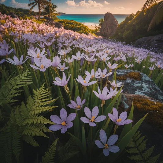 Purple flowers on Ginger Island in Stardew Valley, symbolizing rarity and beauty, now available as real bouquets at Black Petals NYC.