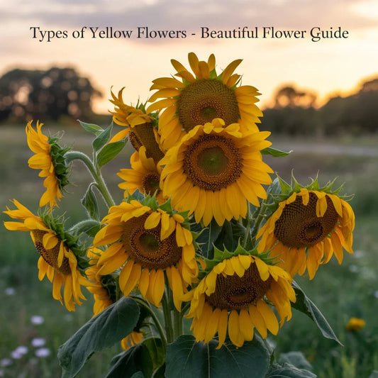 Bright yellow flower bouquet with sunflowers, daffodils, and tulips symbolizing friendship, joy, and fresh beginnings.