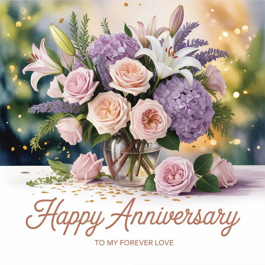 Elegant anniversary bouquet with roses, lilies, and tulips arranged by Black Petals to celebrate a lasting love