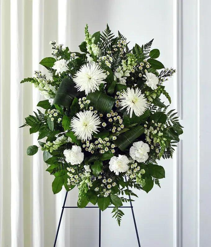 White Floral Standing Spray - Black Petals