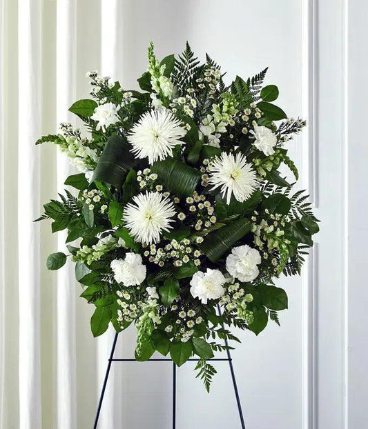 White Floral Standing Spray - Black Petals