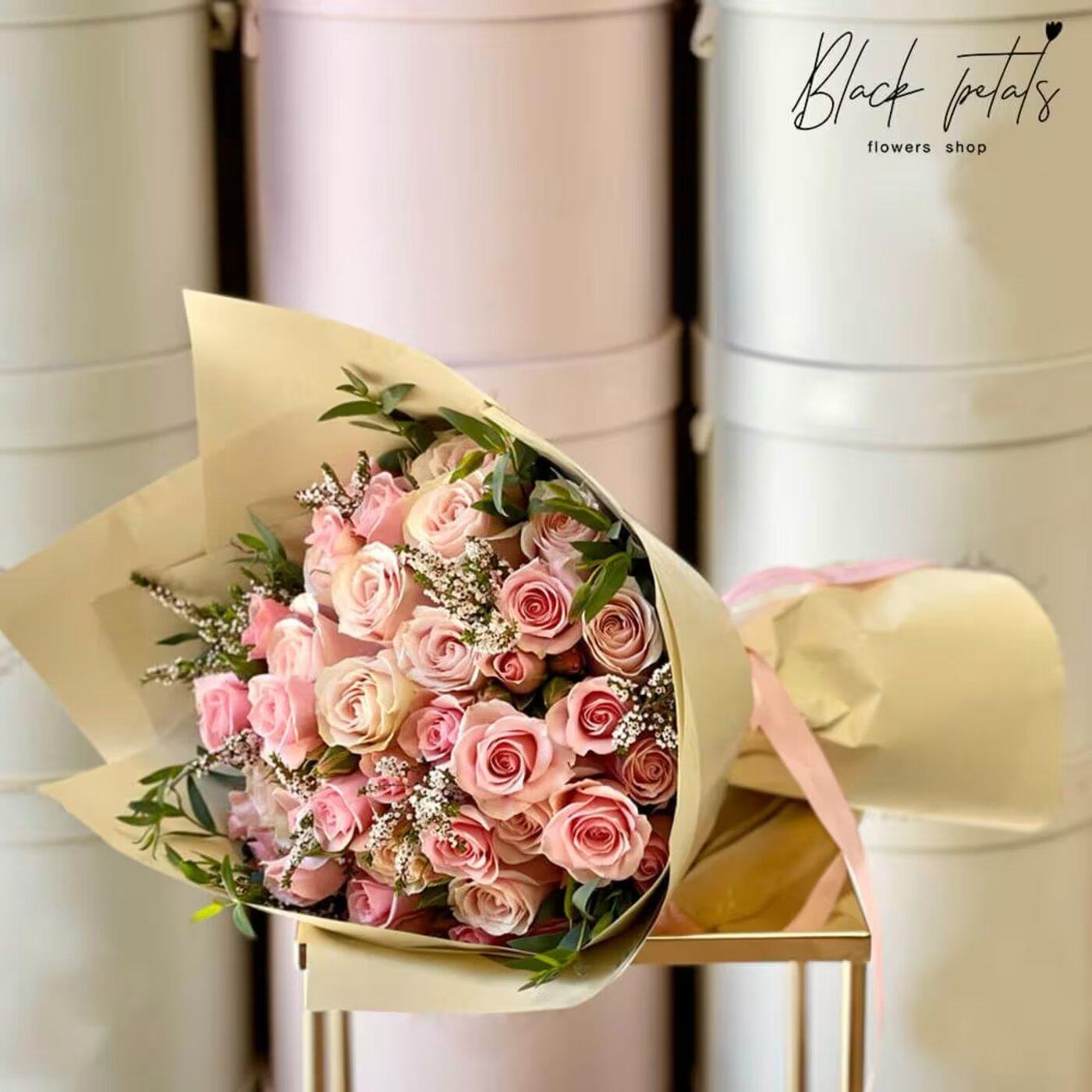 Petite Enchanted Blush Hand-Tied Bouquet - Black Petals