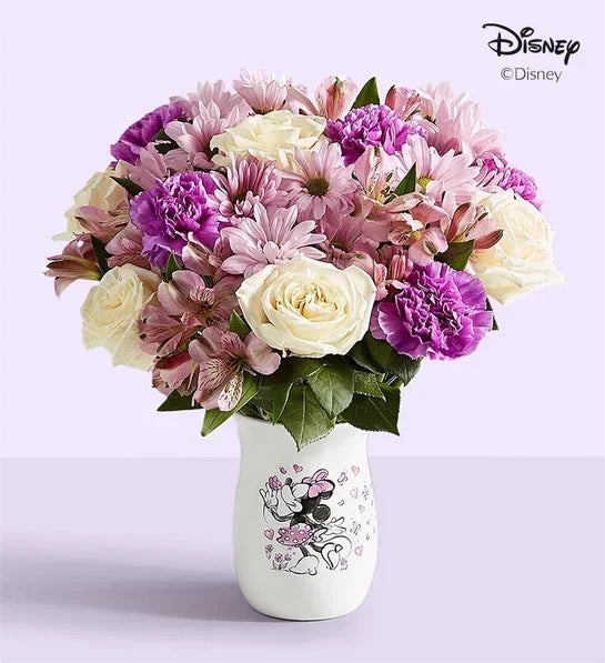 Disney Minnie Mouse Vase With Lavender Garden Bouquet - Black Petals