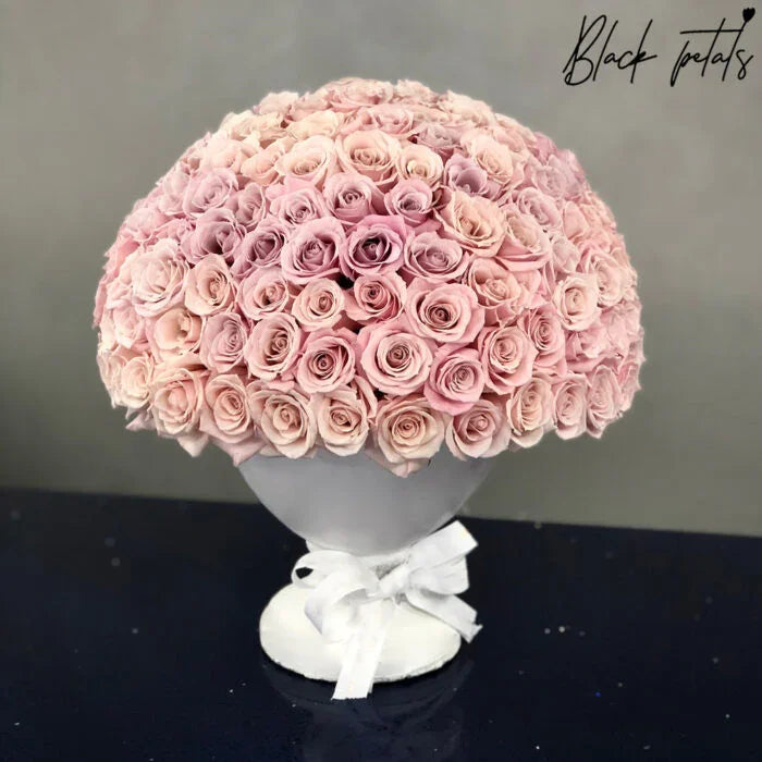 100 Black Petals Blush Roses In A Vase - Black Petals