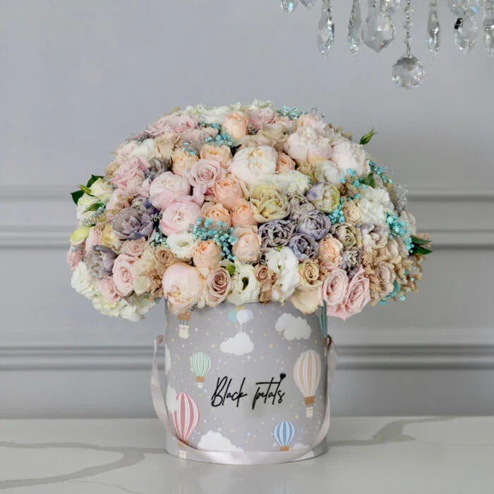 Pretty Petals in Up Up & Away Box - Black Petals