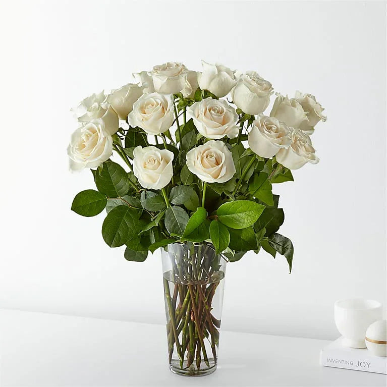 Long Stem White Rose Bouquet - Black Petals