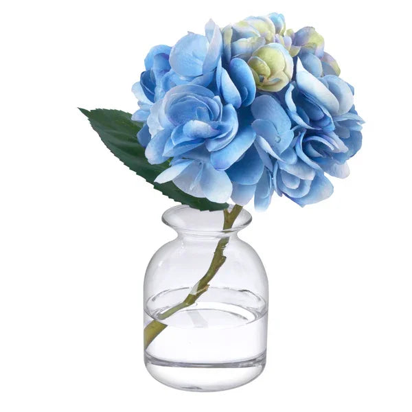 Blue Hydrangea Blossom in Bud Vase - Black Petals