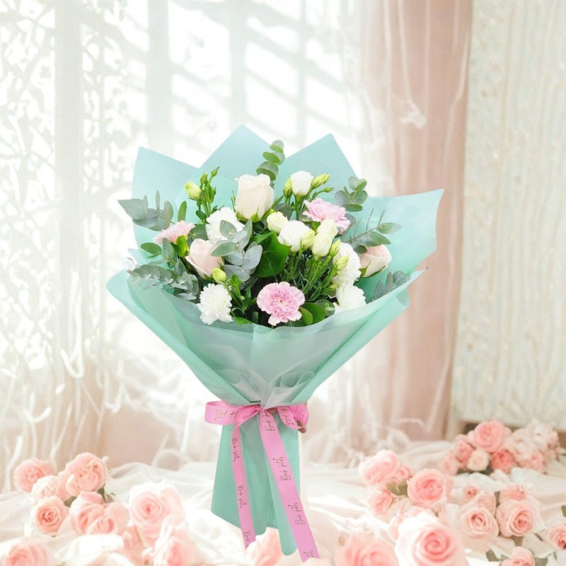 Mint Green & White Flower Bouquet