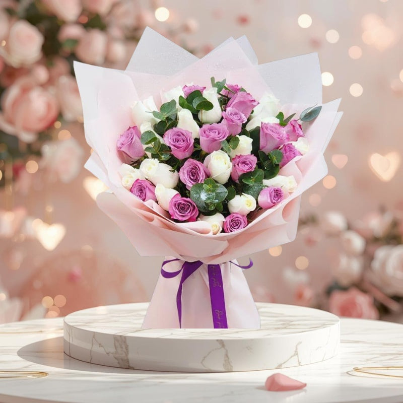 Purple White Roses Bouquet