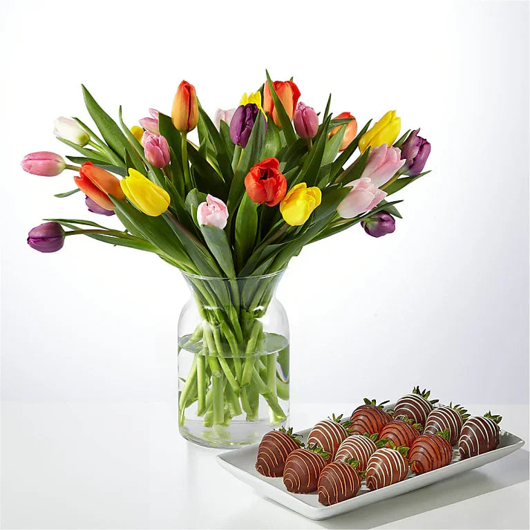 Picnic Tulips Bouquet and Berry Bundle - Black Petals