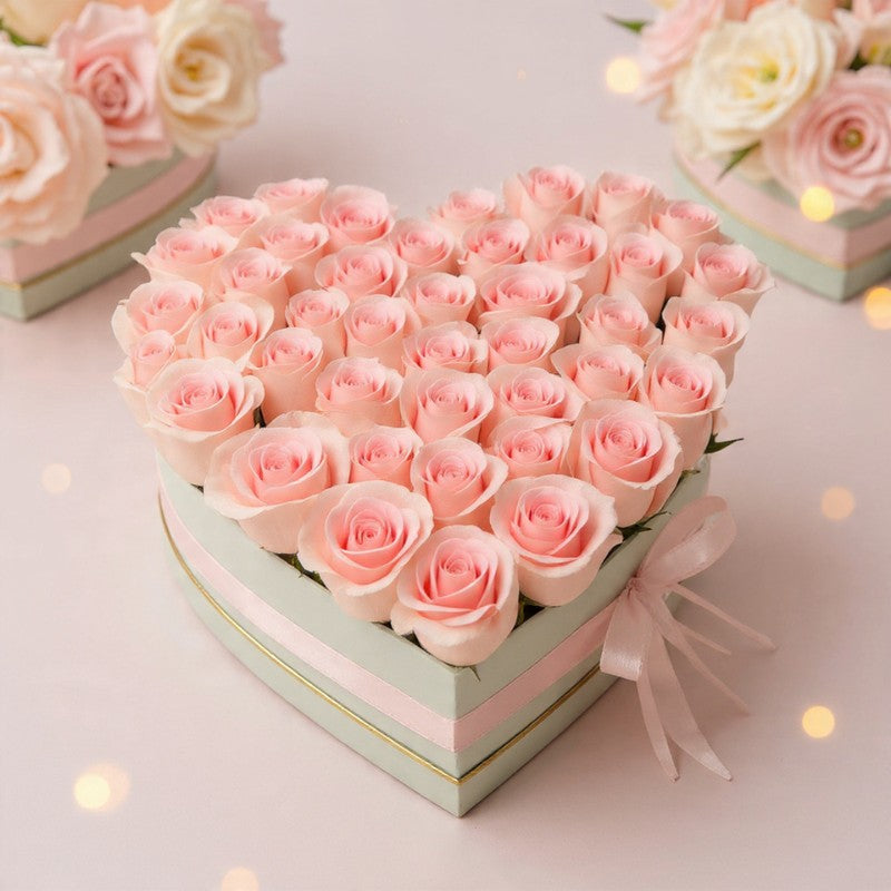 Magnificent Roses Preserved Pink Heart & Necklace - Black Petals