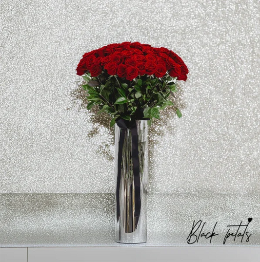 BP Long Stemmed Roses In A Vase - Black Petals