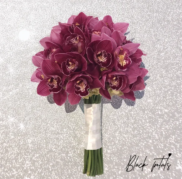 Burgundy Cymbidium Orchid Bouquet - Black Petals