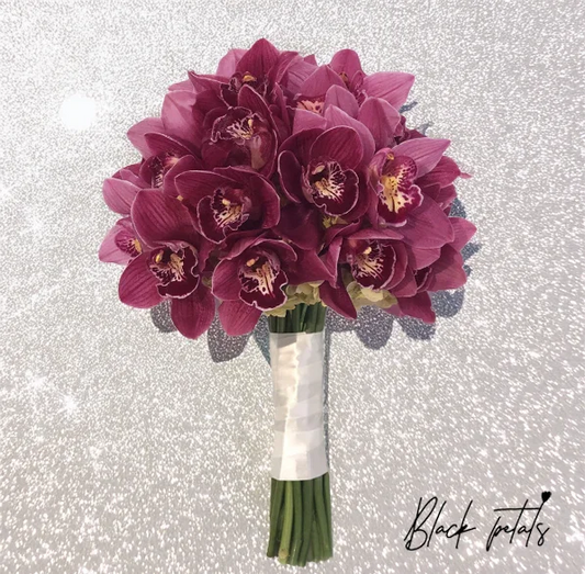 Burgundy Cymbidium Orchid Bouquet - Black Petals
