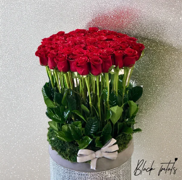 Luxury Standing Roses In A Ceramic Bowl - Black Petals