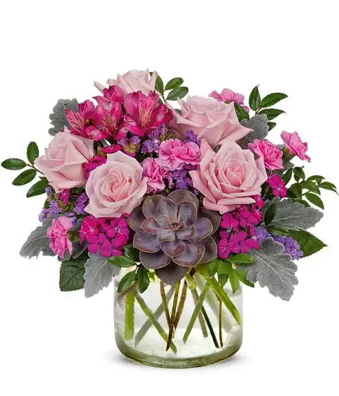 Vibrant Magenta Succulent Bliss - Black Petals