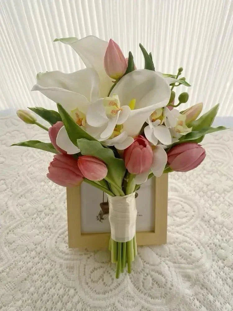 pink and white calla lilies Tulip & Calla Lily Bridal Bouquet