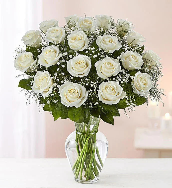 Black Petal Ultimate Elegance Long Stem White Roses - Black Petals