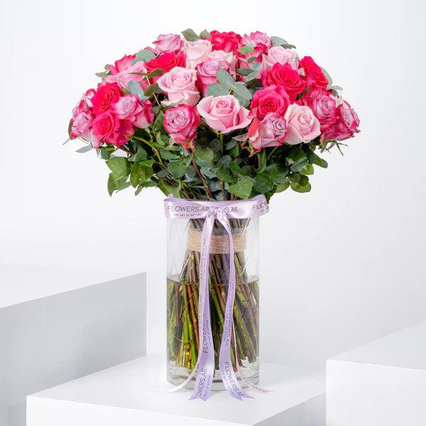 Valentine 50 Blush Roses Vase - Black Petals