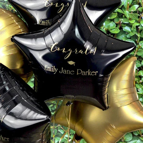 Personalized Mylar Star Shape Graduation Balloons - Black Petals