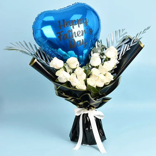 Happy Father's Day Flowers with Balloon - Black Petals
