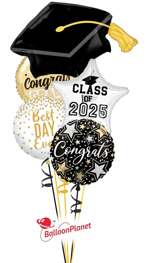 Grad Cap Graduation Balloon Bouquet - Black Petals