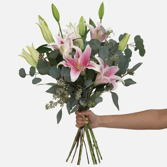 Pink Lily Bouquet - Black Petals
