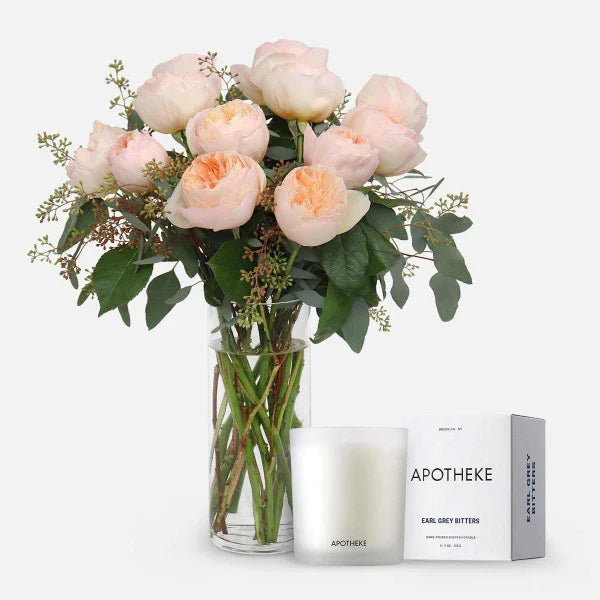 Blush Garden Roses + Apotheke Candle - Black Petals