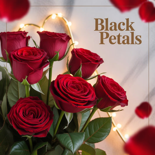 Romantic Valentine’s Day flower arrangements by Black Petals featuring red roses and tulips, beautifully styled for love gifting in New York