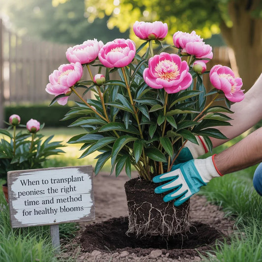 Gardener transplanting peonies in fall season for healthier blooms, with expert tips from Black Petals Manhattan NYC.