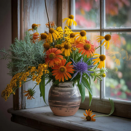 Deer-resistant fall flowers bouquet with Blanket Flower, Coneflower, and Sage by Black Petals Manhattan florist.