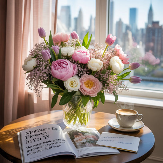 Fresh mixed flower bouquet for Mother's Day featuring roses, peonies and tulips — same-day delivery in Manhattan NYC by Black Petals florist