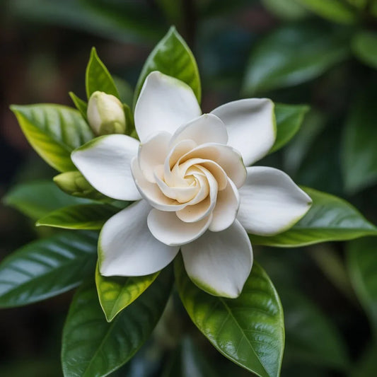 White gardenia flower with green leaves, highlighting gardenia toxicity for dogs and cats in NYC pet safety floral guide.