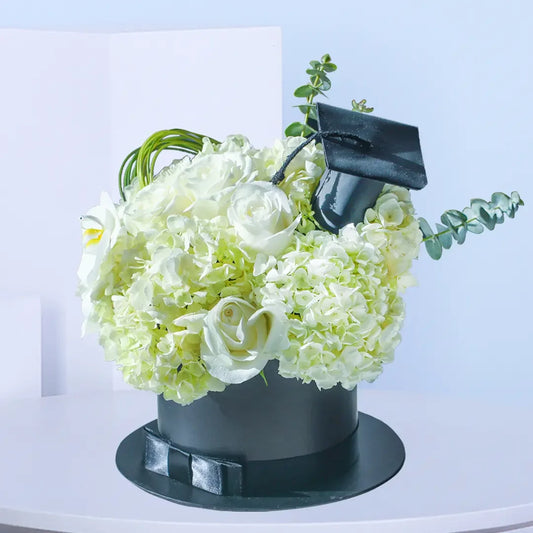 Graduation Elegance Hat Box - Black Petals