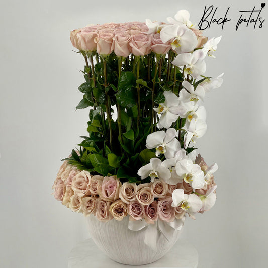 100 BP Beige Roses And Orchids In A Vase