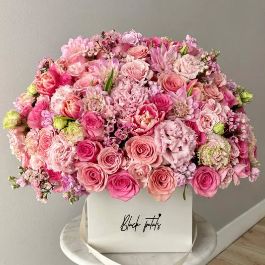 Pink-Full in Black Petals Medium Square Box - Black Petals