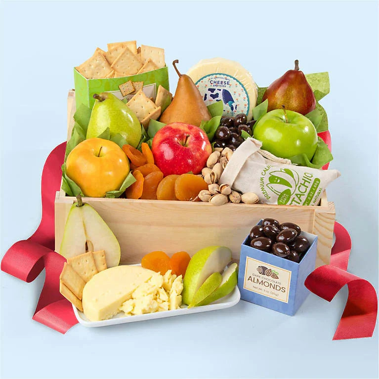 Gourmet Fruit, Cheese & Nut Gift Crate - Black Petals