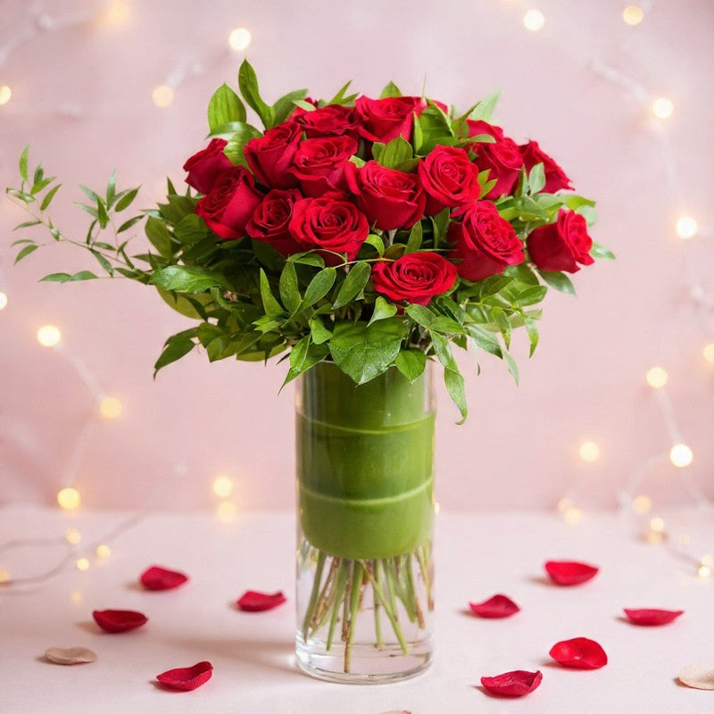 BP Long Stemmed Roses In A Vase - Black Petals