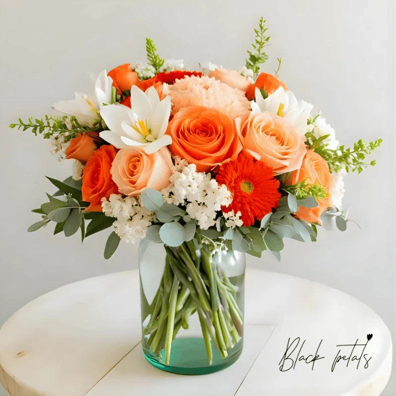 Amber Leaf Serenade bouquet with roses and white lilies NYC