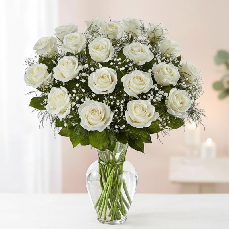 Black Petal Ultimate Elegance Long Stem White Roses - Black Petals