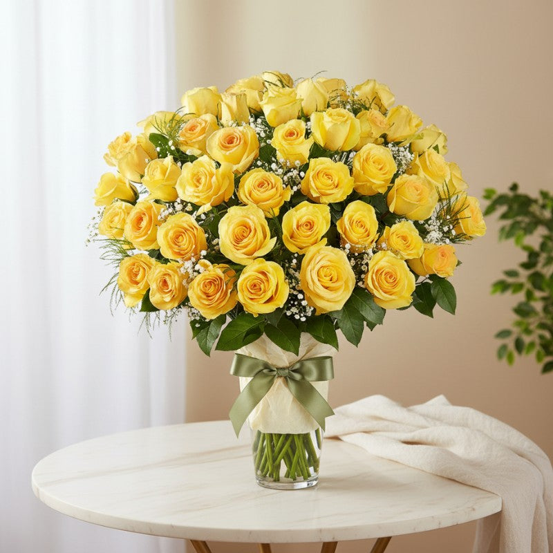 Black Petal Ultimate Elegance Long Stem Yellow Roses - Black Petals