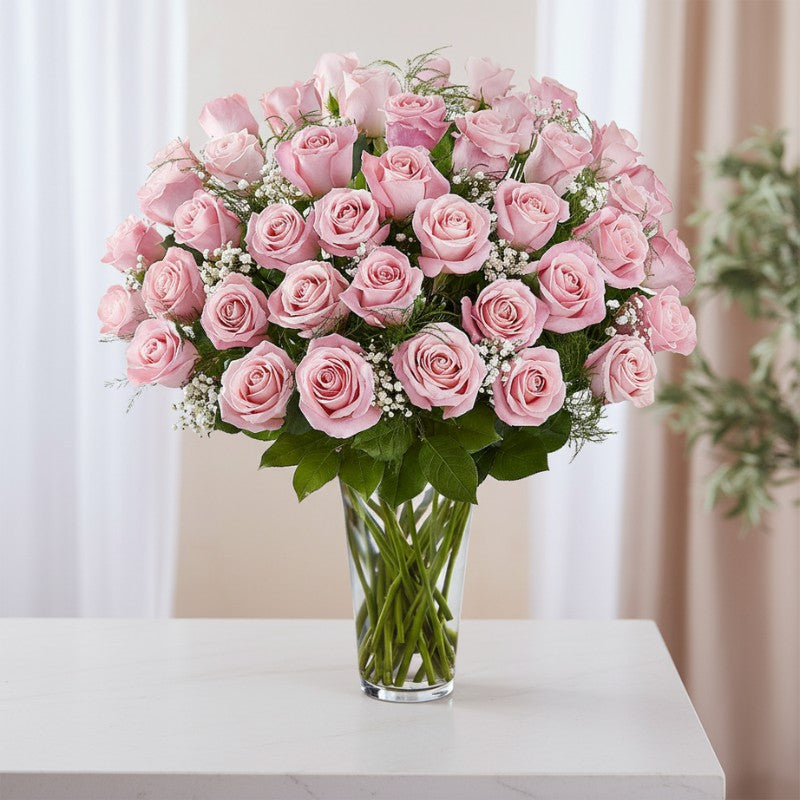 Black petal Ultimate Elegance Long Stem Pink Roses - Black Petals