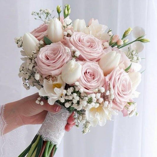 Blush Rose & White Tulip Bridal Bouquet