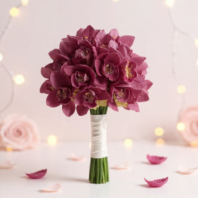Burgundy Cymbidium Orchid Bouquet - Black Petals