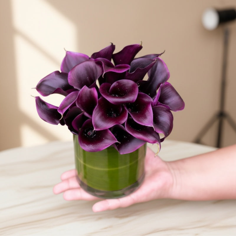Calla Lilly Flowers in Small Cylinder Vase