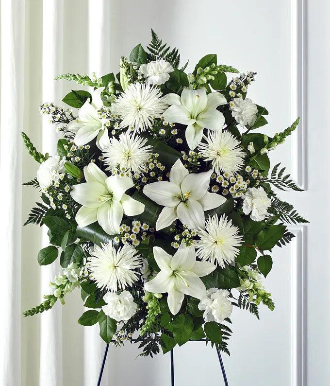Elegant White Standing Spray for Sympathy - Black Petals
