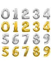 Giant 40 Inch Mylar Number Balloons in gold and silver, perfect for birthdays, parties, and milestone events with same-day NYC delivery.
